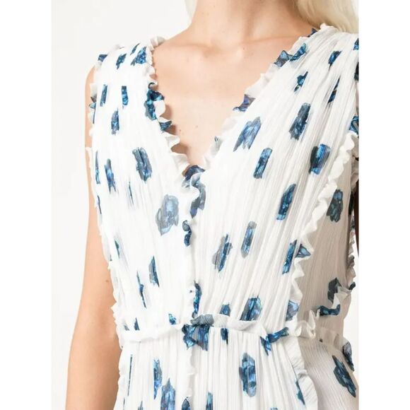 Jason Wu 100% Silk Floral Print V-Neck Sleeveless Midi Ruffle Dress Size 2 XS - Picture 3 of 9
